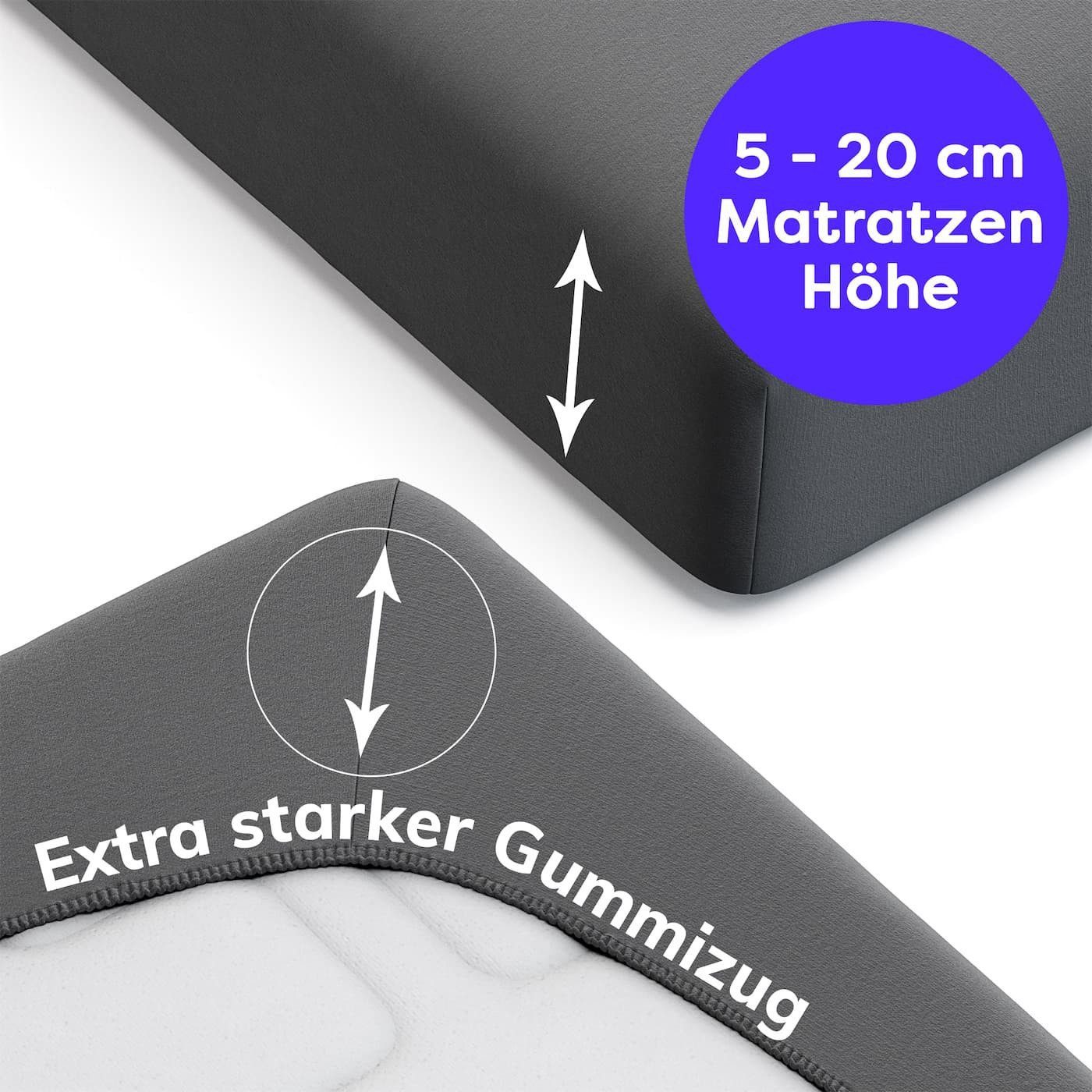 Wolkenfeld Spannbettlaken 100% Baumwolle - Superweiches Bettlaken für Matratzen von 5 bis 20cm, Jersey, Gummizug: rundum, (1 Stück), Rutschfest & Blickdicht - 9 – Bild 4 von 5