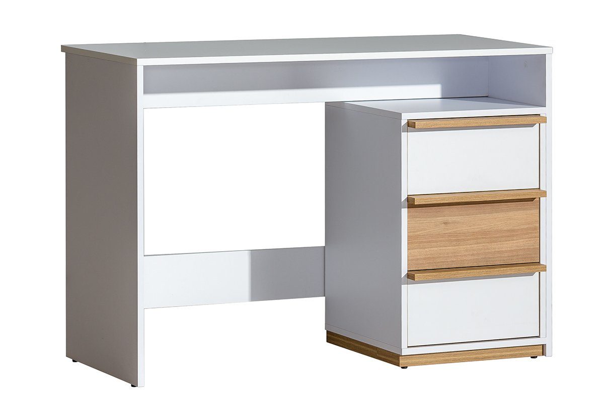 Stylefy Schreibtisch Evelin Weiß Nussbaum (Computertisch, Bürotisch), viel Stauraum, mit Schubladen, variabel stellbar, Modern Design