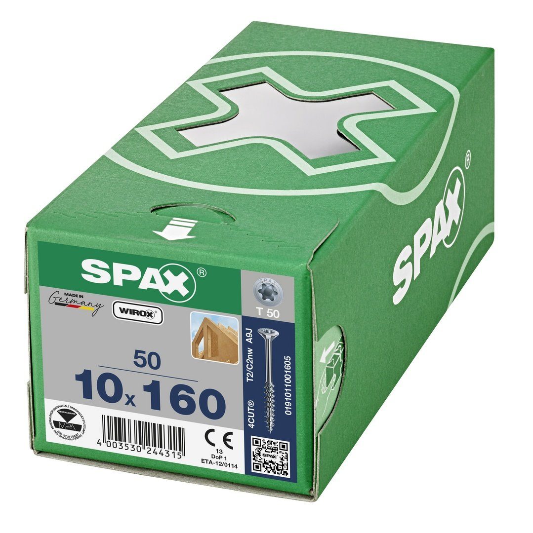 weiß SPAX Holzbauschraube, 10x160 50 (Stahl verzinkt, St), mm Spanplattenschraube