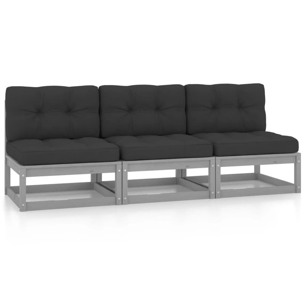 vidaXL Loungesofa 3-Sitzer-Sofa mit Kissen Kiefer Massivholz, 1 Teile Grau