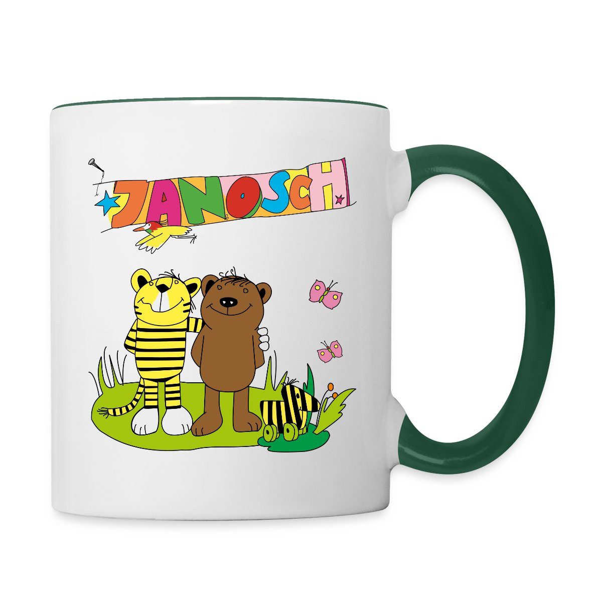 Spreadshirt Tasse Janosch Tiger und Bär Freundschaft Tasse Zweifarbig, Keramik