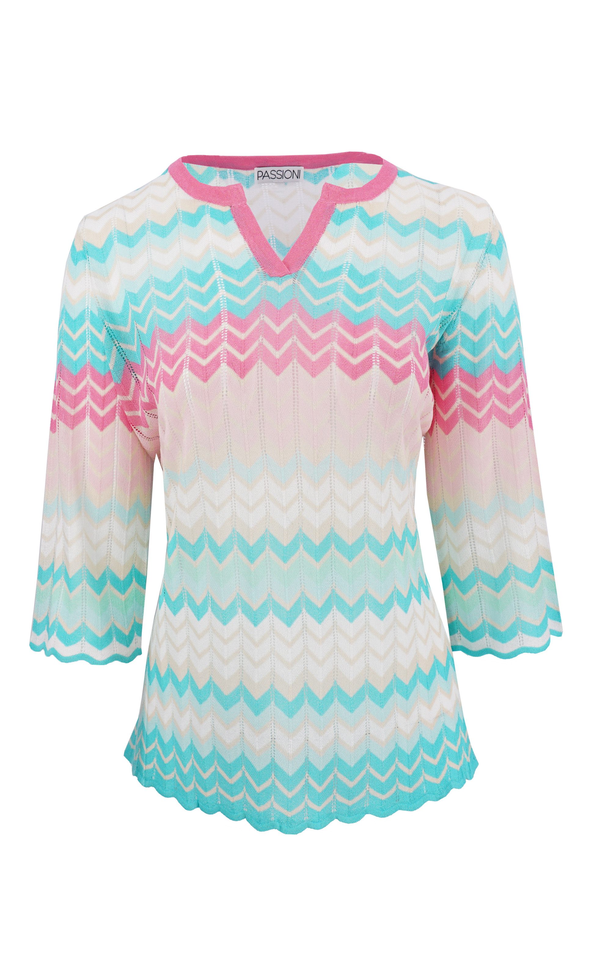 Passioni Strickpullover mit 3/4-Ärmeln im Zig-Zag günstig online kaufen