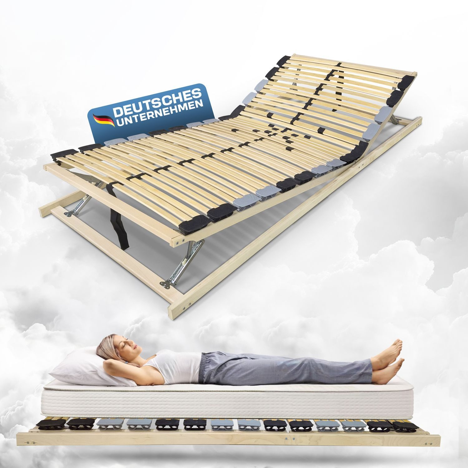 Lattenrost PREMIUM KF, Coemo, Kopfteil manuell verstellbar, Fußteil manuell verstellbar, 80x200 cm sehr stabiler Lattenrost 42 Leisten Trio Kappen zerlegt DIY
