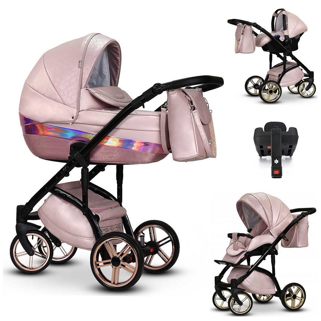 Kombi-Kinderwagen Vip Lux 5 in 1 inkl. Sportsitz, Autositz und Iso Base in 18 Farben