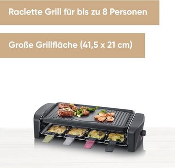 Severin Raclette Raclette-Grill, Raclette mit Grillplatte und 8 Raclette Pfännchen
