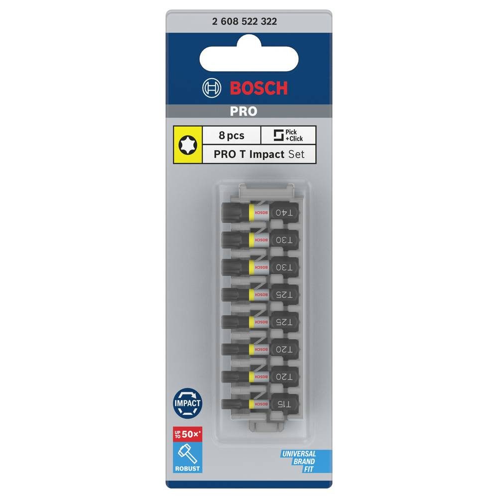 BOSCH Kreuzschlitz-Bit Schrauberbit-Set Impact Control, 8-teilig, 1 x T15, T40 2608522322
