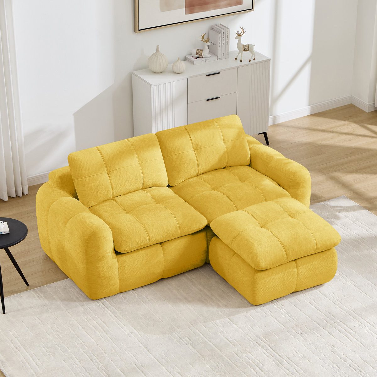 Odikalo Sofa Modulares Sofa, Ecksofa, 32D hochdichter Schaumstoff, Chenille, quadratische Tuftung, tiefe Sitzfläche, minimalistisch, montagefrei, für Wohnung, Wohnzimmer & Schlafzimmer