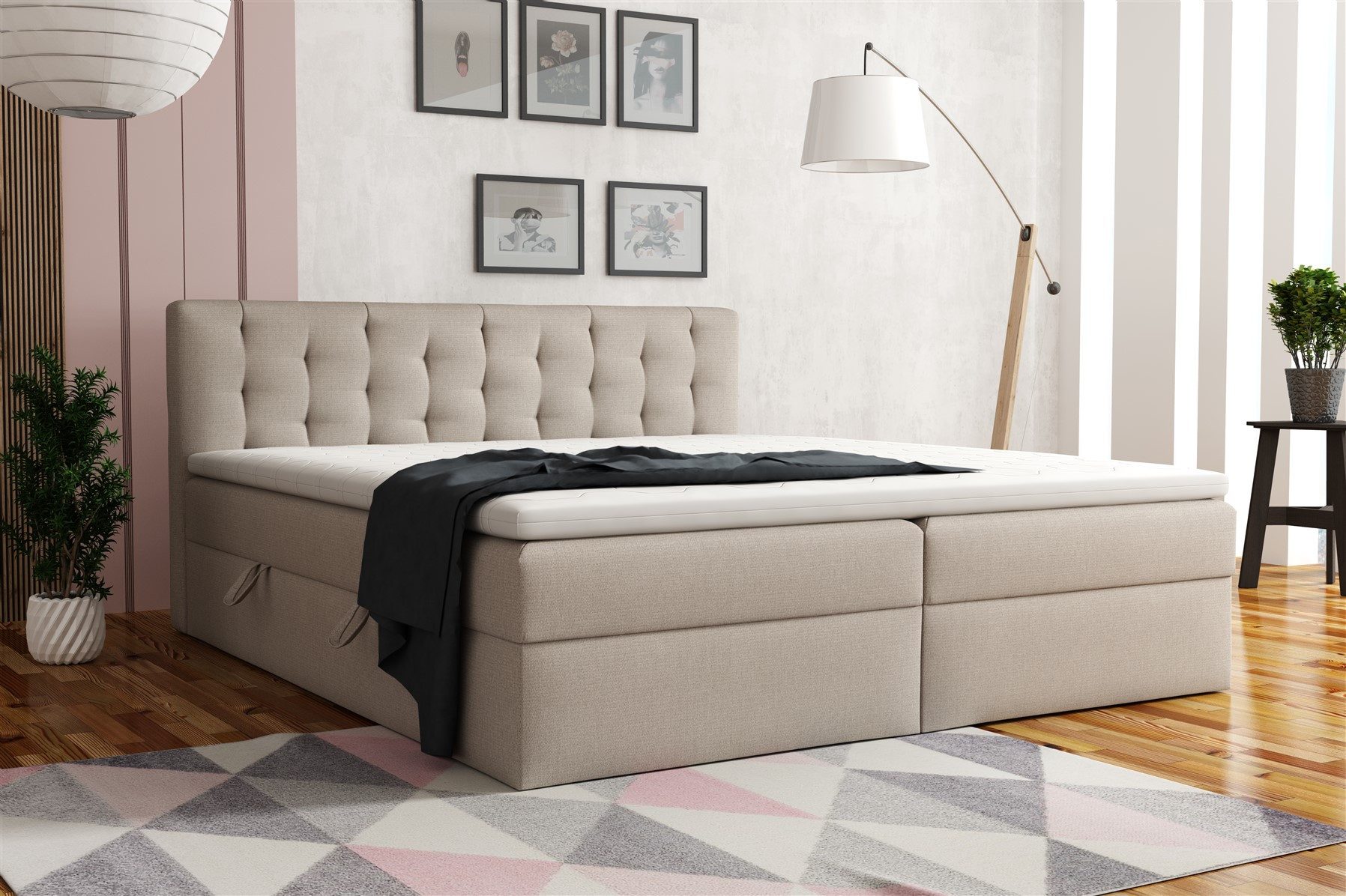 Fun Möbel Boxbett Schlafzimmerbett DIAGO in Kunstleder oder Stoff (Hypoallergener Topperbezug, Inkl. Topper), inkl. 2 x Bettkasten