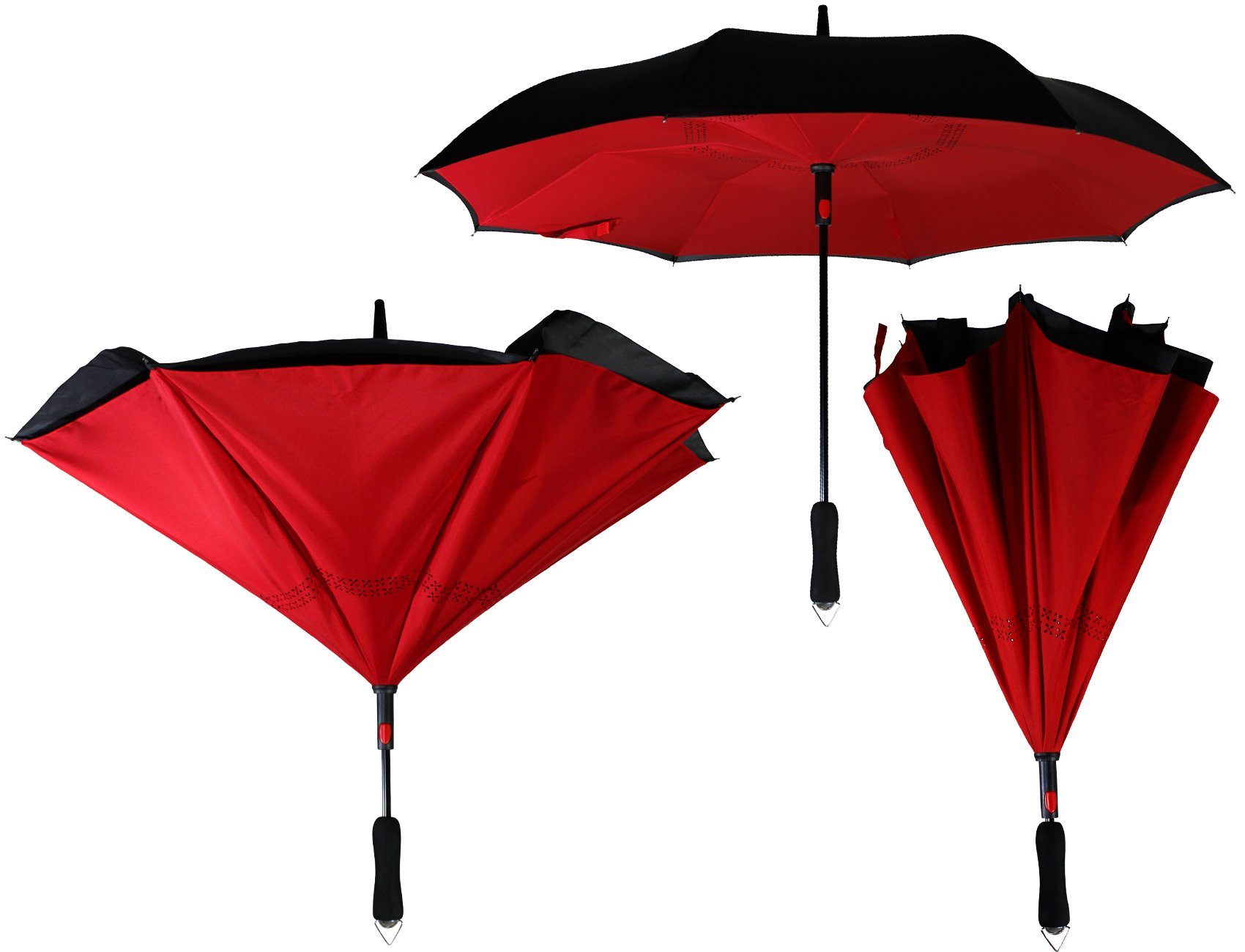 Automatik, - umgedreht mit zu öffnen iX-brella umgedreht Langregenschirm schwarz-dunkelrot Reverse-Schirm