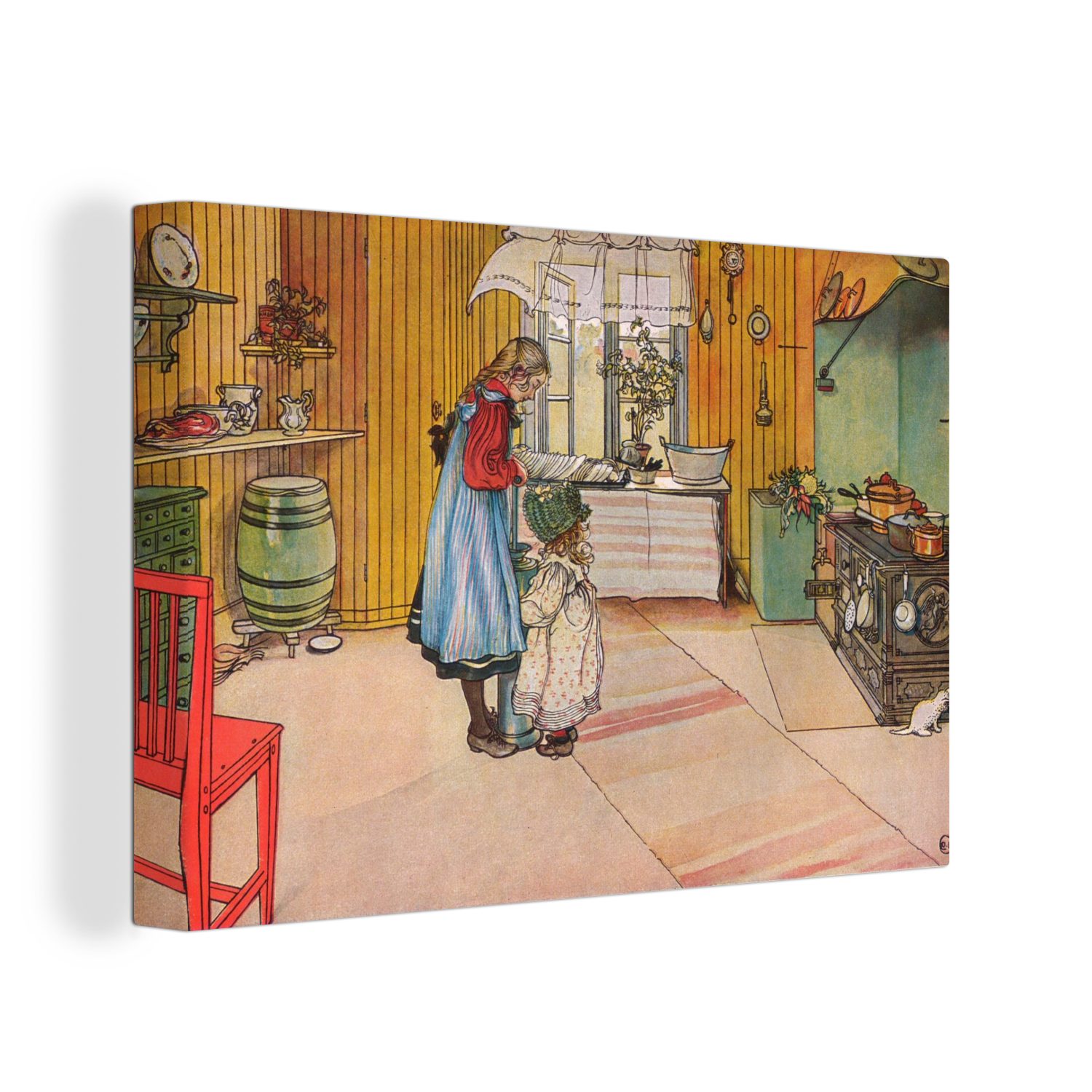 OneMillionCanvasses® Leinwandbild Die Küche eines Hauses - Carl Larsson, (1 St), Wandbild Leinwandbilder, Aufhängefertig, Wanddeko, 30x20 cm
