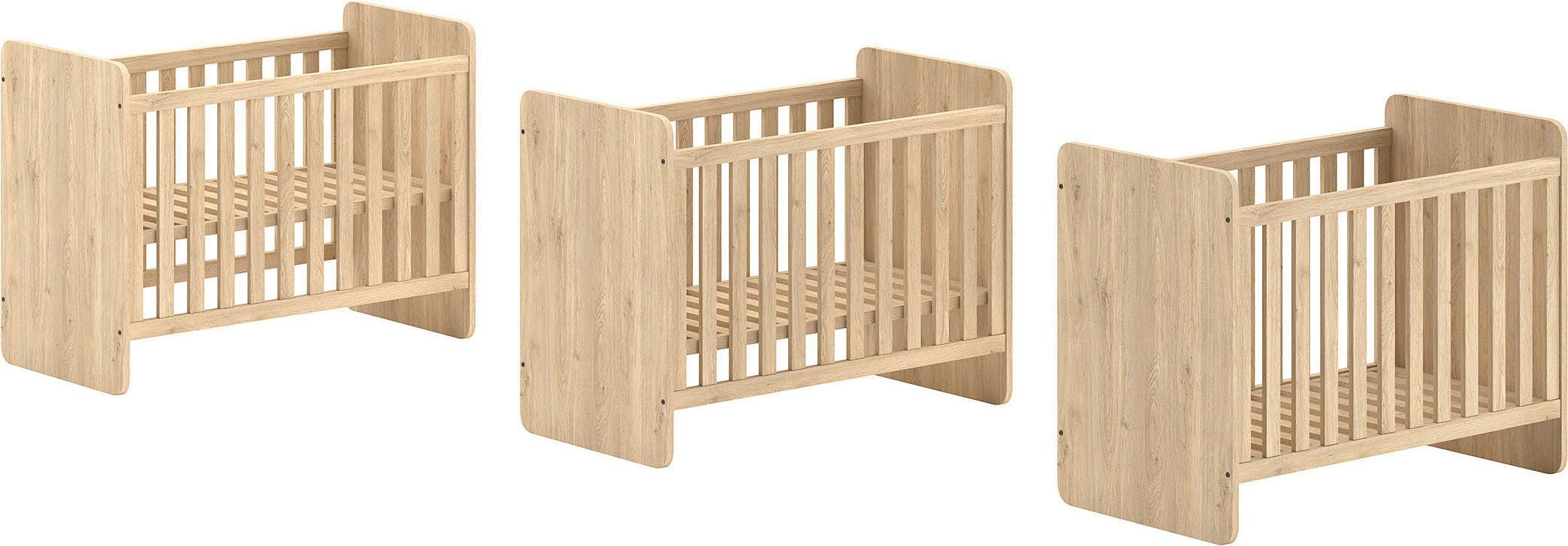 Vipack Babybett SAM 60/120 cm, später umbau bar zum Juniorbett 90/200 cm, 3-fach verstellbarer Lattenrost beim Babybett, Eiche Dekor Oberfläche