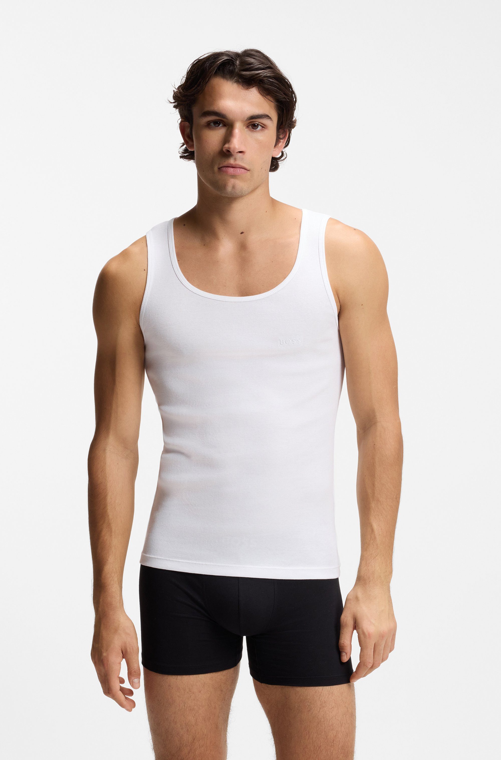 BOSS Tanktop 3P RibClassic BOSS ONE Ton in Ton Stickerei auf der Brust günstig online kaufen