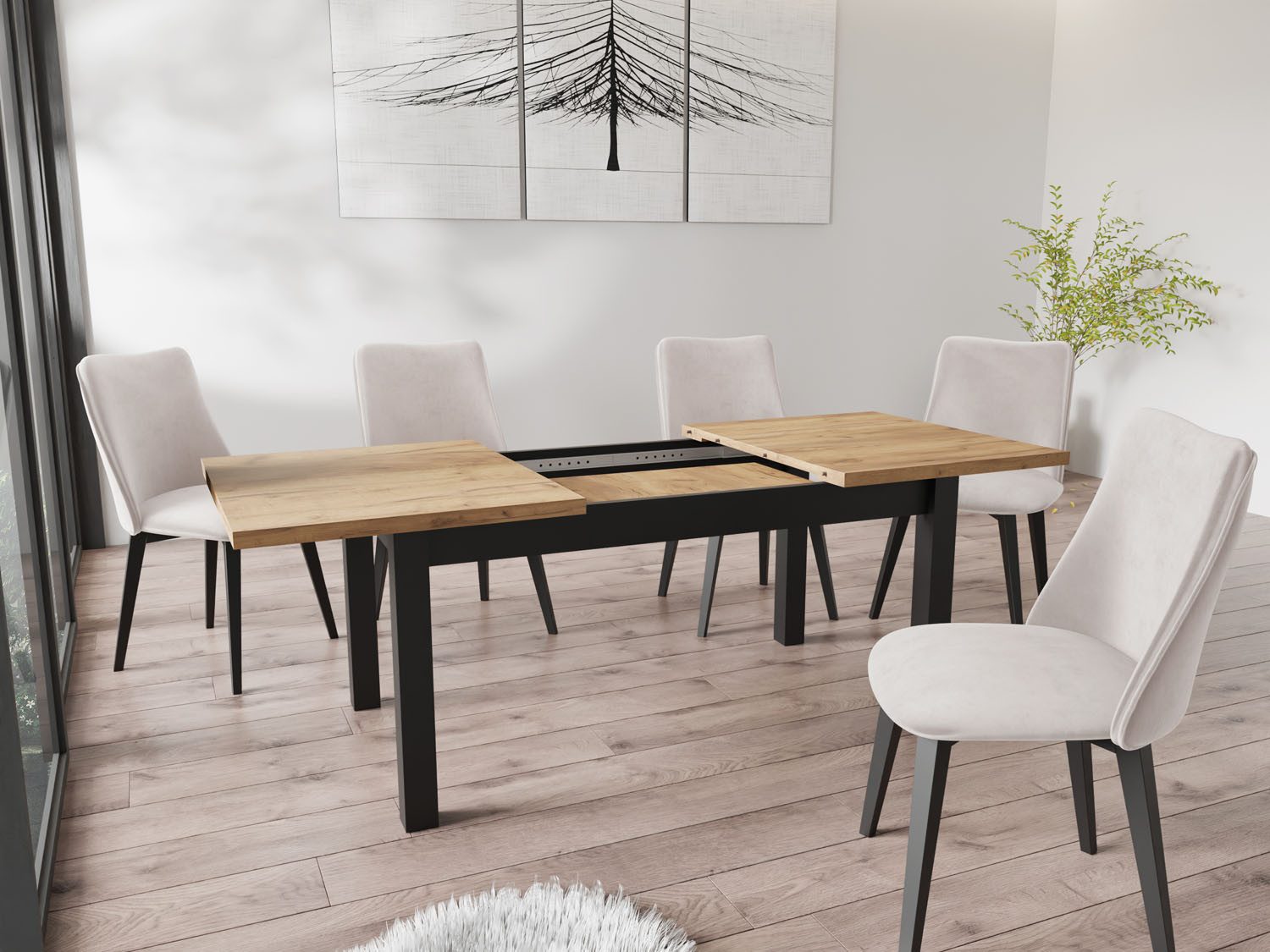 WFL GROUP Esstisch Davidof ausziehbar rechteckig modern mit schwarzen Holzbeinen (MADE IN EU, erhältlich in 3 Größen – 140/160/160 cm ausziehbar auf 180/200/240 – Bild 5 von 5