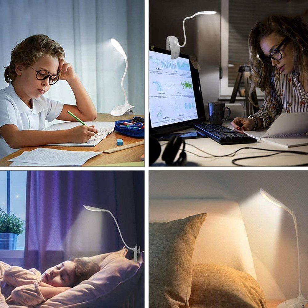GelldG Schreibtischlampe Klemmlampe Bett, 16 LED, Flexibel Leselampe 360°