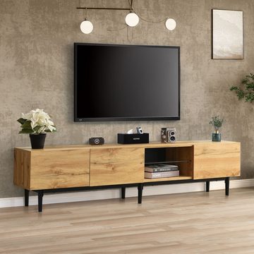 Sweiko Lowboard, TV-Schrank mit LED und Fernbedienung, TV-Möbel mit 3 Türen und Glasböden, 175 x 31 x 41 cm