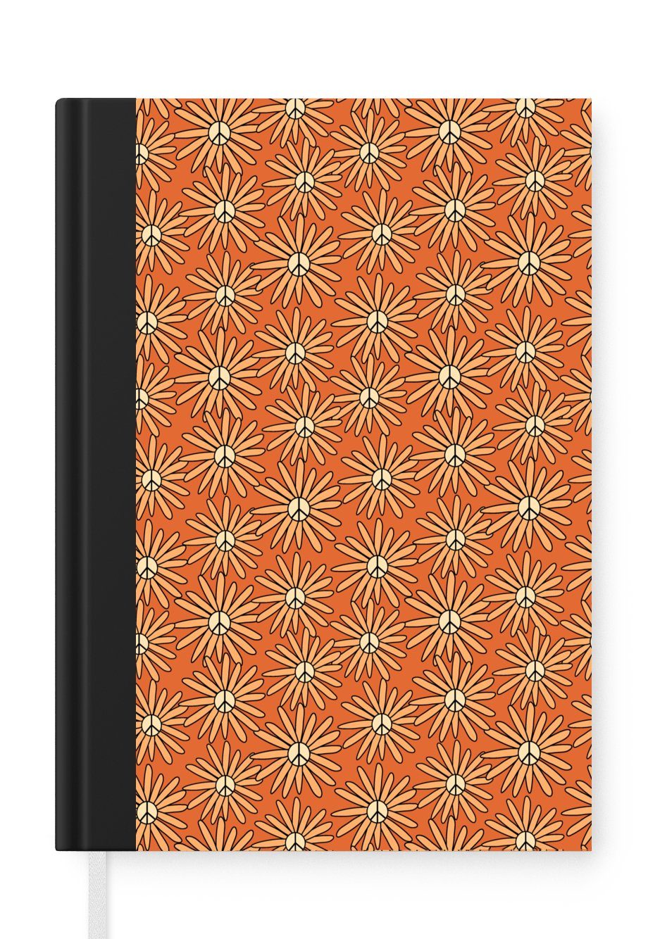 MuchoWow Notizbuch Vintage - Muster - Blumen - Orange, Journal, Merkzettel, Tagebuch, Notizheft, A5, 98 Seiten, Haushaltsbuch