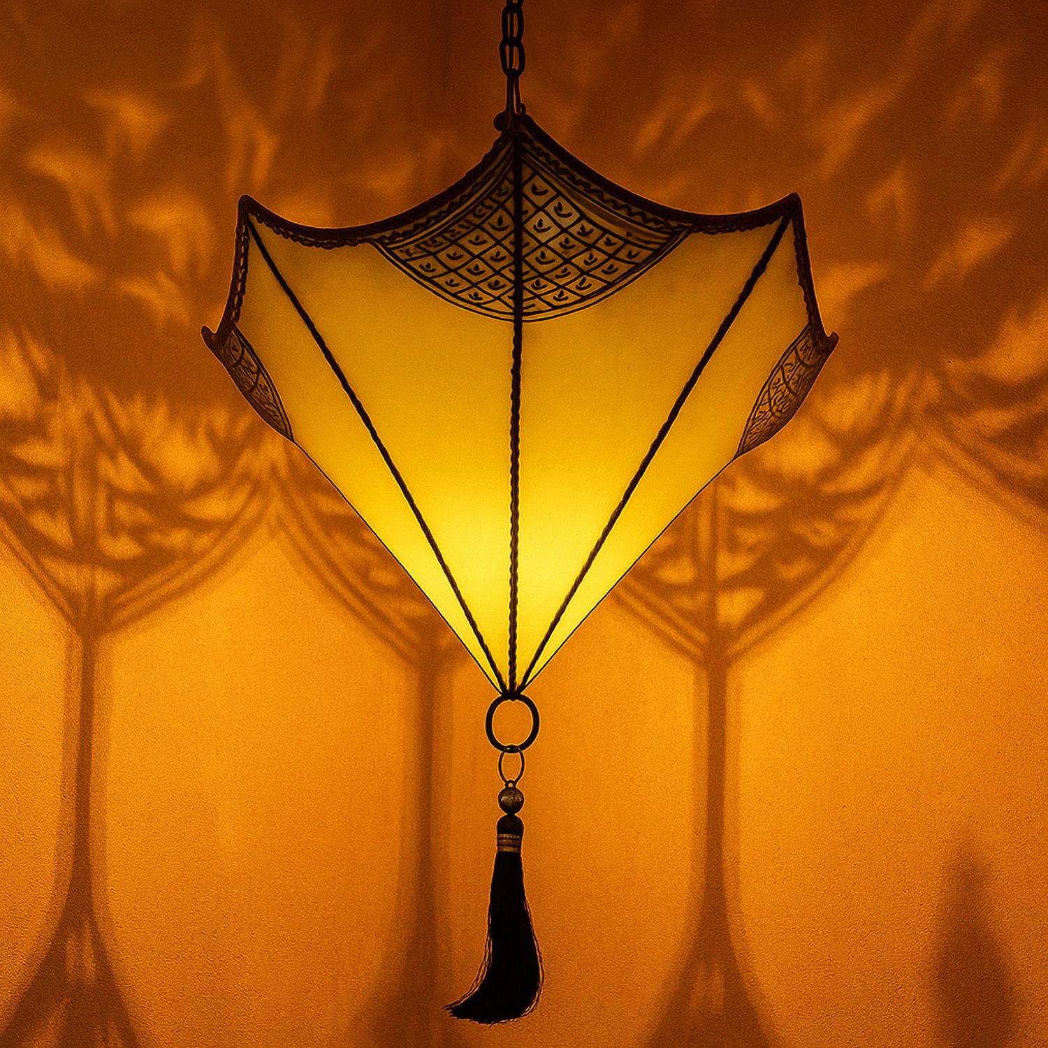 Marrakesch Orient & Mediterran Interior Pendelleuchte Mediterrane Deckenlampe Berfu handgefertigt aus Leder in Beige 50 cm, ohne Leuchtmittel, Handarbeit