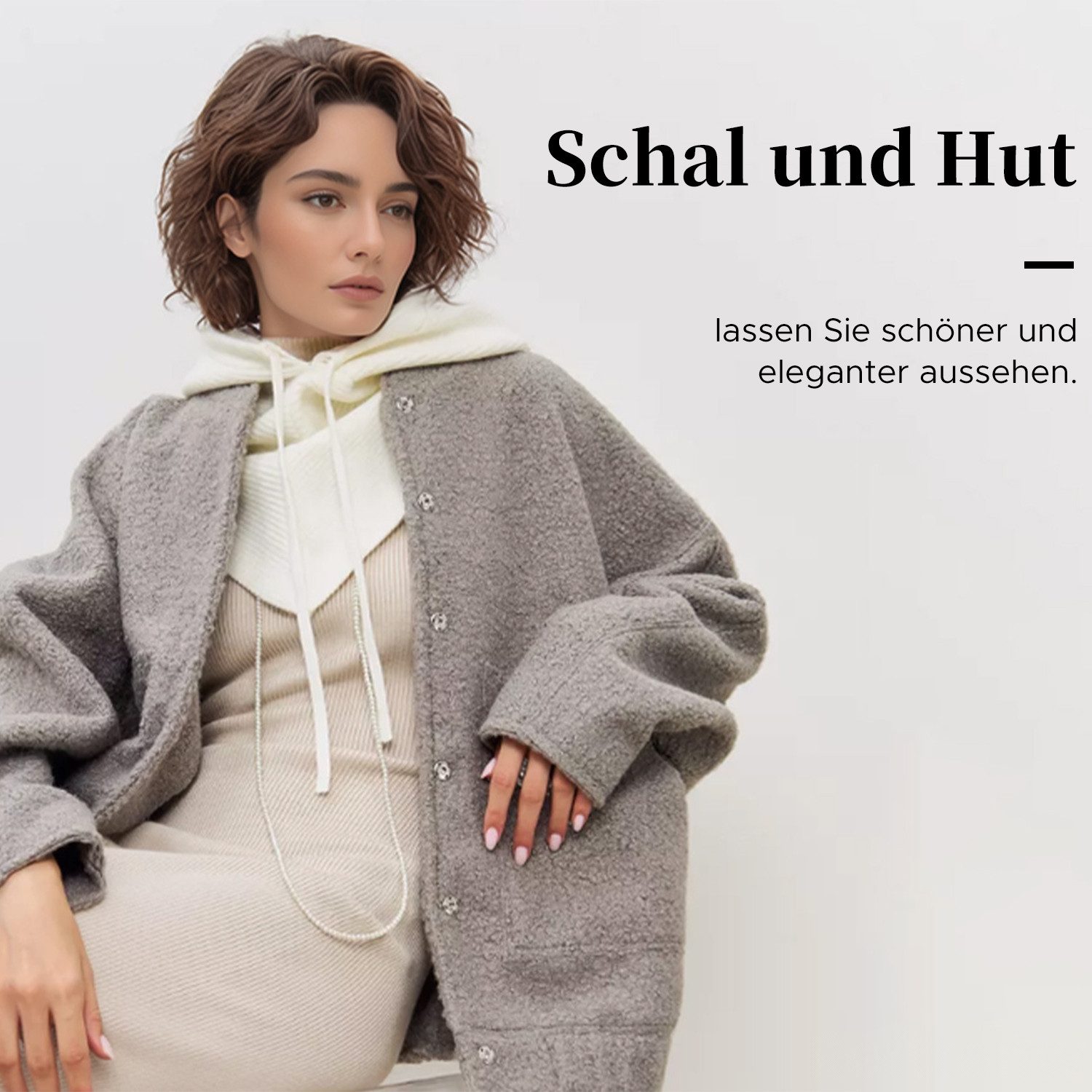 Refttenw Strickmütze Weiche Thermo-Mütze Damen Kapuzenschal Winddichte Wintermütze mit verstellbarer Kordel