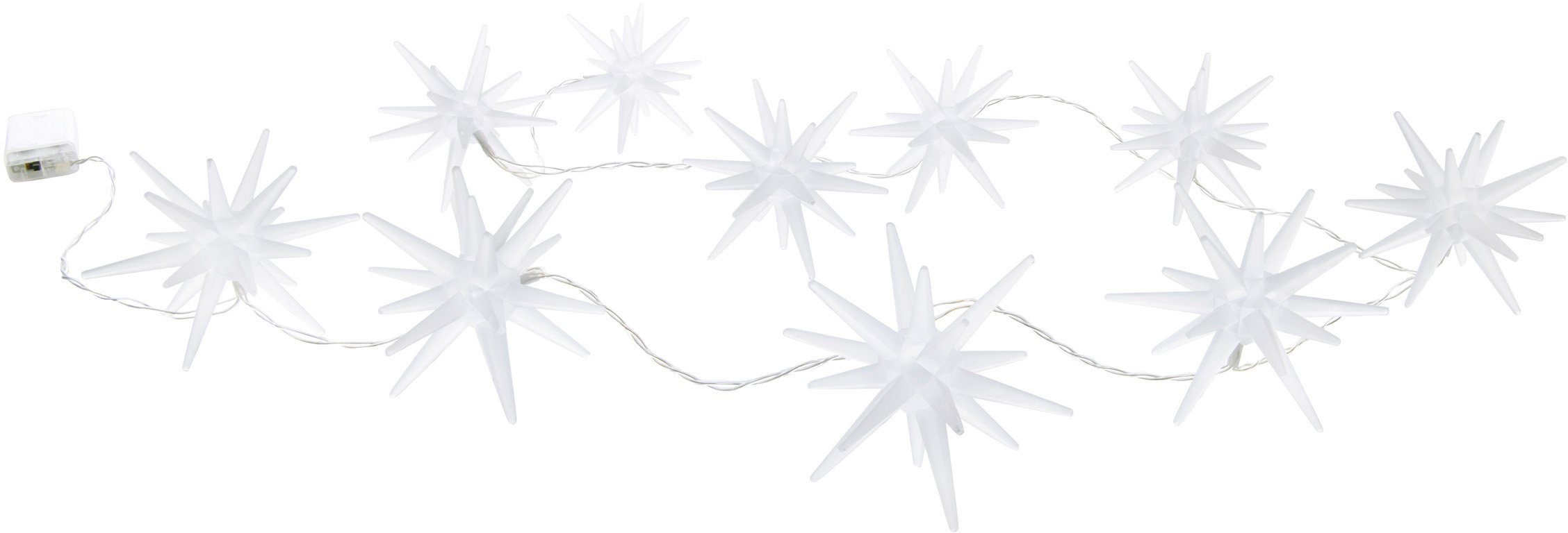 3D-Sterne, 10-flammig, Timer näve Länge Weihnachtsdeko, gefrostet mit Kunststoff LED-Lichterkette in aus weiß 165cm