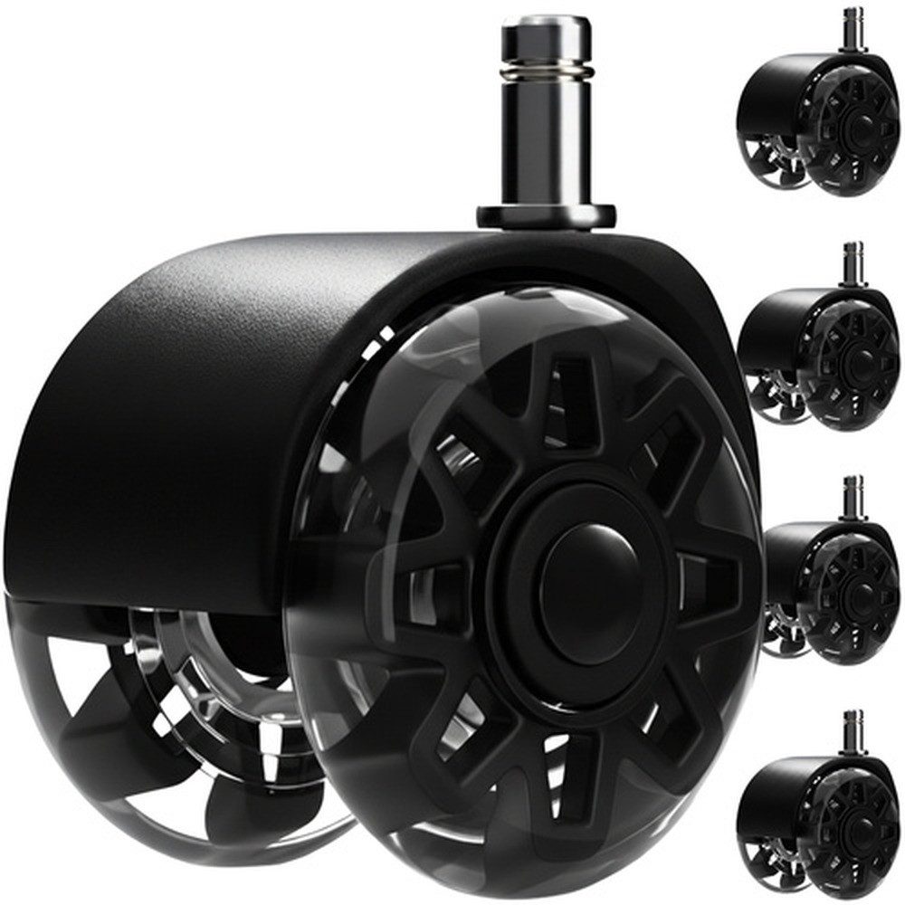 Ruhhy Stuhlrolle Drehstuhlrollen Bürorollen, (Spar-Set, 5-St., Geräuscharm 25 dB), Bis zu 35 kg pro Rolle und 160 kg Gesamtlast