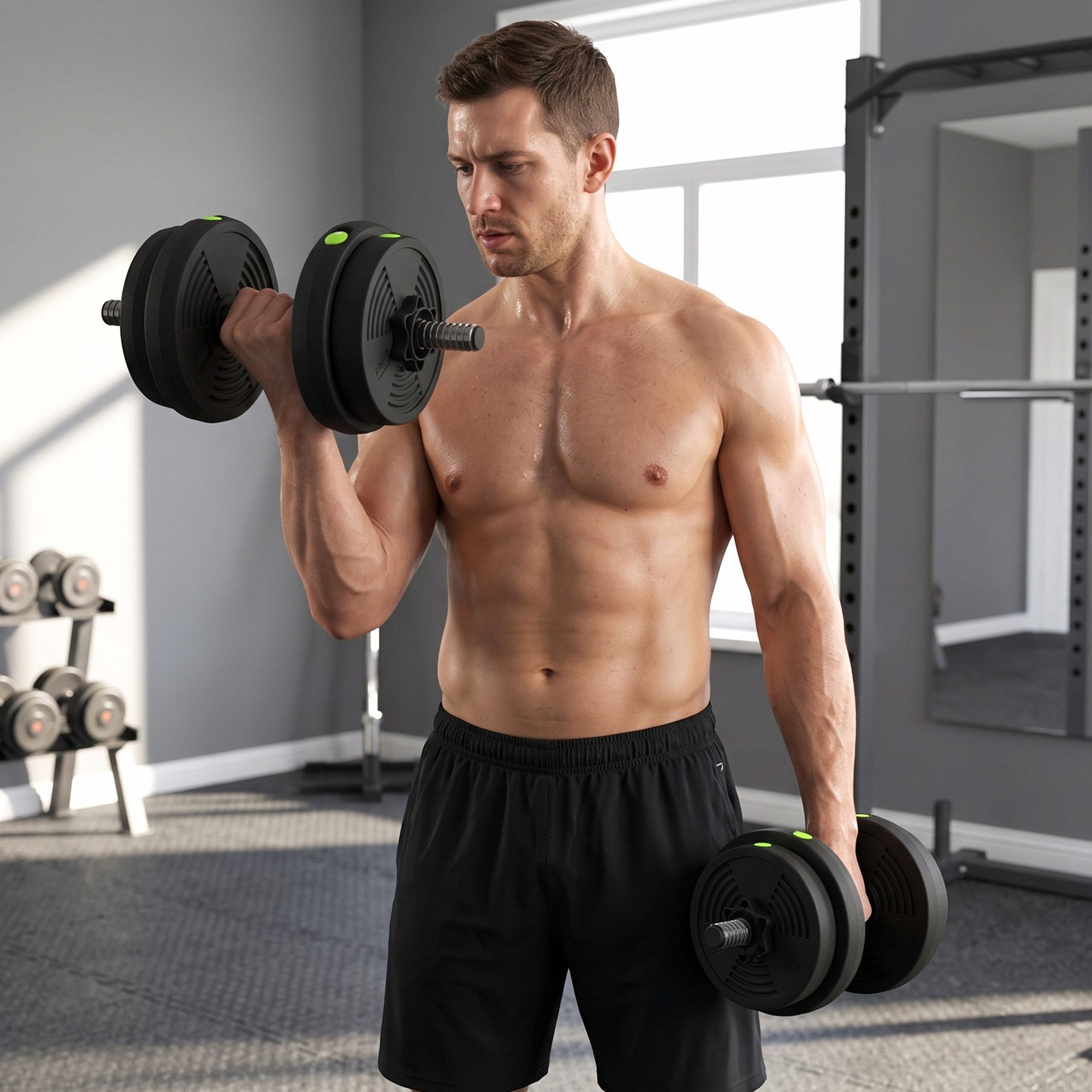 SPORTNOW Hantel-Set 15 kg verstellbar mit 8 Hantelscheiben, bodenschonend, Fitness, (Freihantelset, Hantel & Kurzhanteln Set), mit verstellbarem Gewicht, Schwarz+Grün