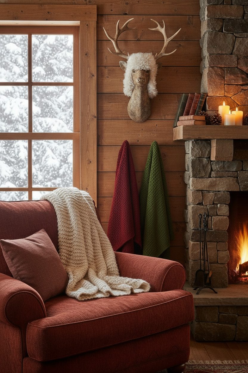 J-line Dekoobjekt Hirschkopf Wanddeko Benno Mit Kunstfell Rustikal