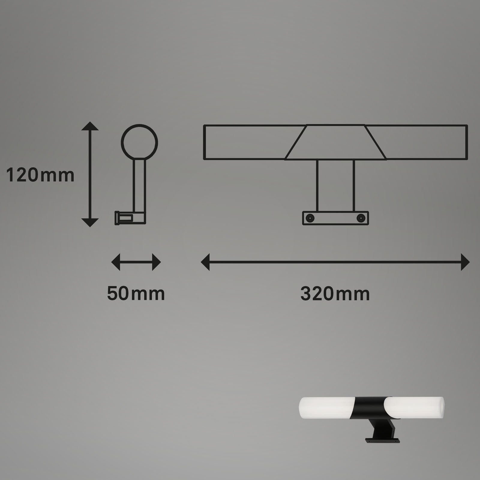 schwarz, 32cm LED 2113-015, verbaut, fest Neutralweiß, LED Leuchten neutralweiß, Spiegelleuchte Briloner Badleuchte, IP44,