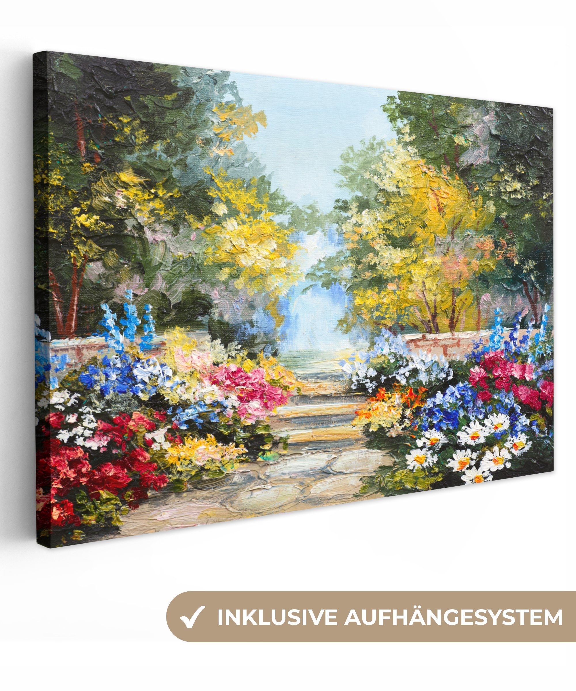 OneMillionCanvasses® Gemälde Malerei - Blumen - Natur - Ölfarbe, (1 St), Wandbild für alle Wohnbereiche, Gemälde, XXL, großes, 120x80 cm