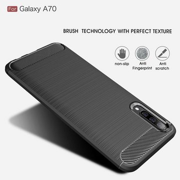 CoverKingz Handyhülle Hülle für Samsung Galaxy A70 Handyhülle Schutzhülle Silikon Case, Carbon Look Brushed Design