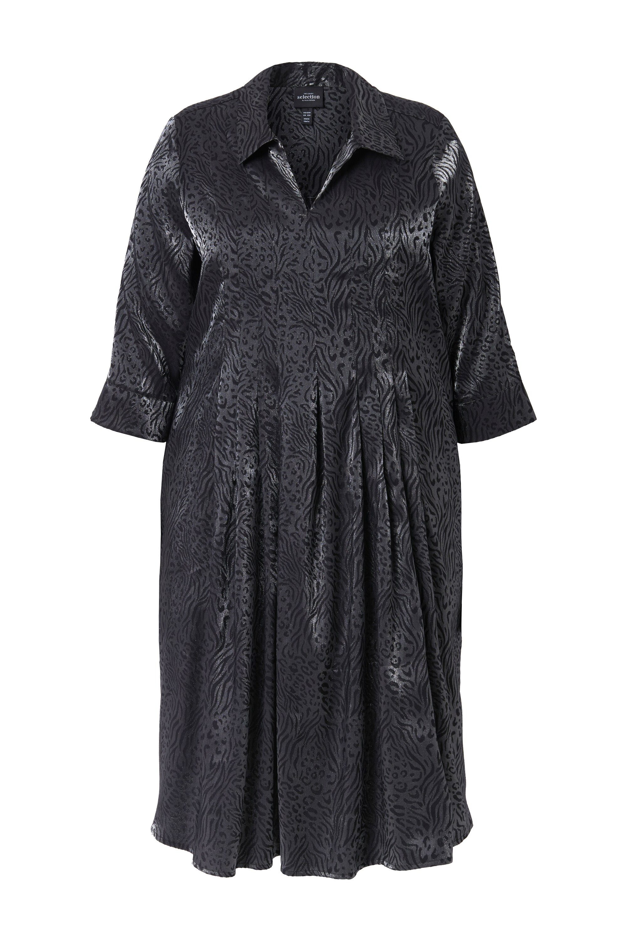 Ulla Popken Midikleid Midikleid Jacquard-Leomuster Hemdkragen 3/4-Arm günstig online kaufen