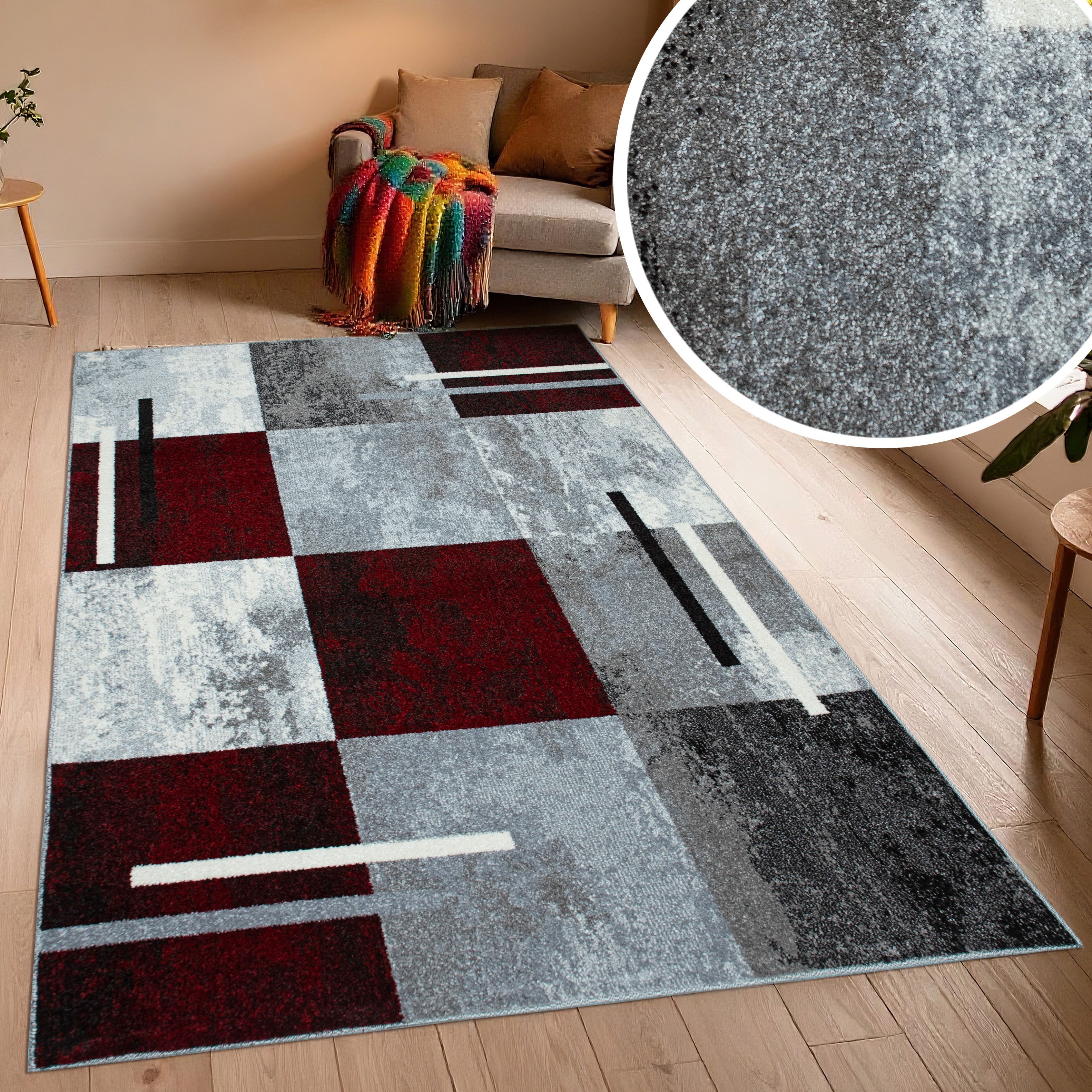 OTTO home Teppich Cube, Karo Muster mit 3D-Design, rechteckig, Höhe: 9 mm, Kasten, geometrisch, Patchwork, Wohnzimmer, Schlafzimmer