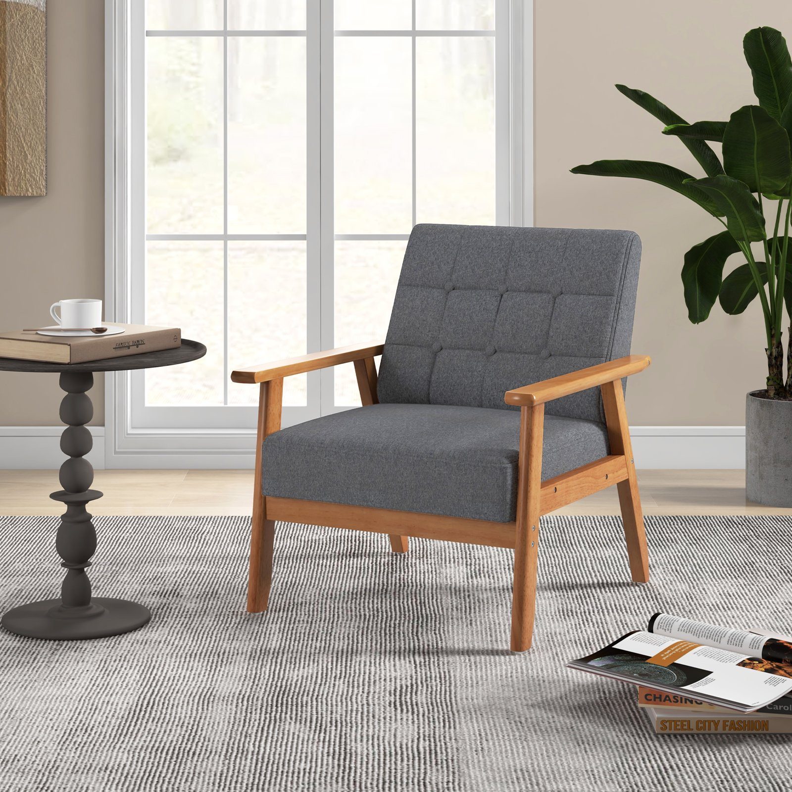 COSTWAY Relaxsessel, gepolstert, Massivholz, mit Knopfsteppung, günstig online kaufen