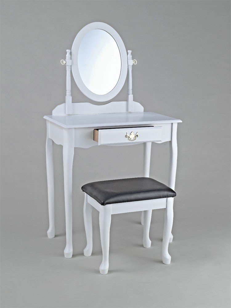 bhp Beistelltisch, Schminktisch weiß Spiegel oval schenkbar Schublade Holz Stuhl