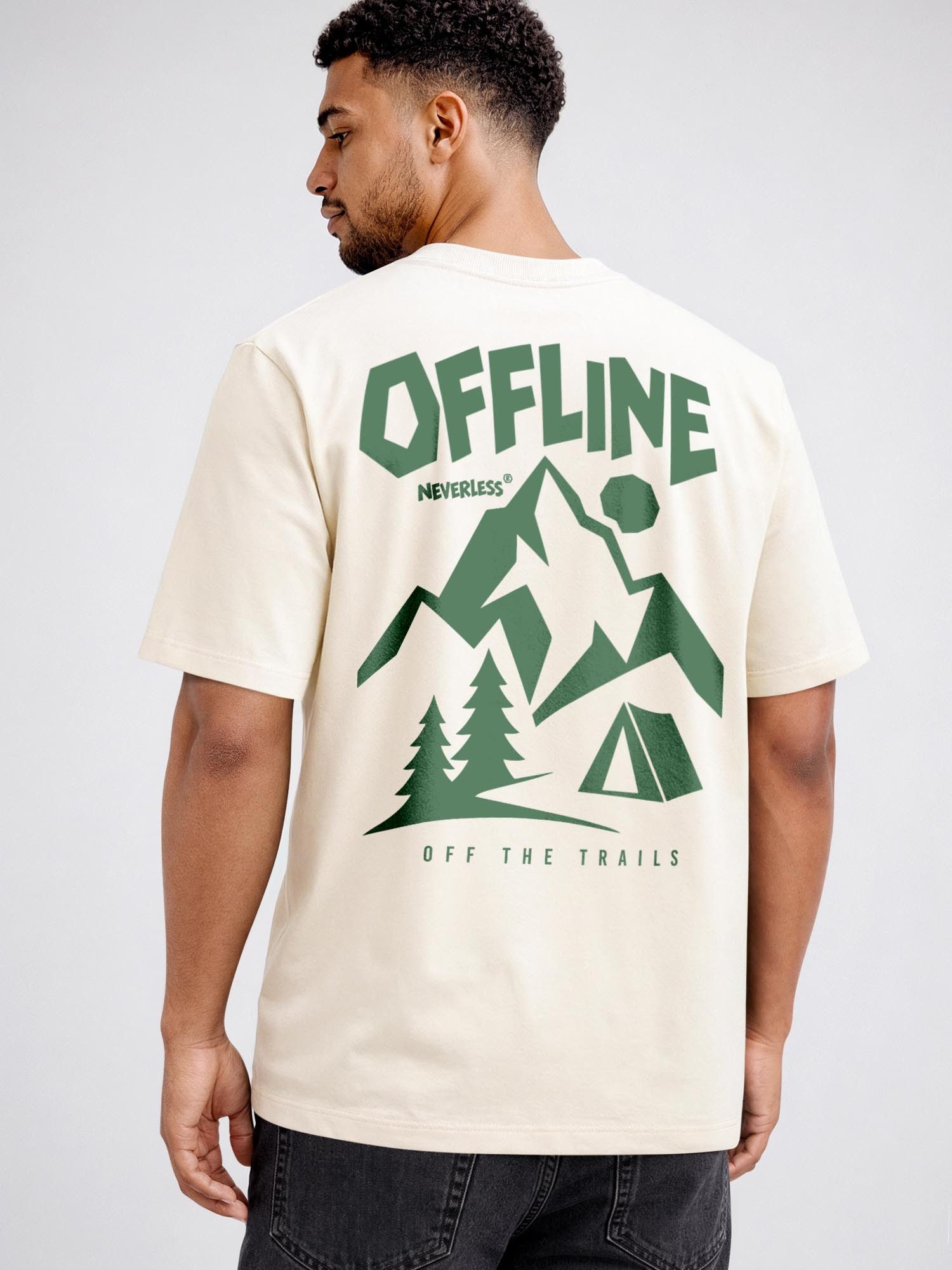Neverless Oversize-Shirt Herren T-Shirt - Berge Design - Offline - Oversized Relaxed Fit mit Print