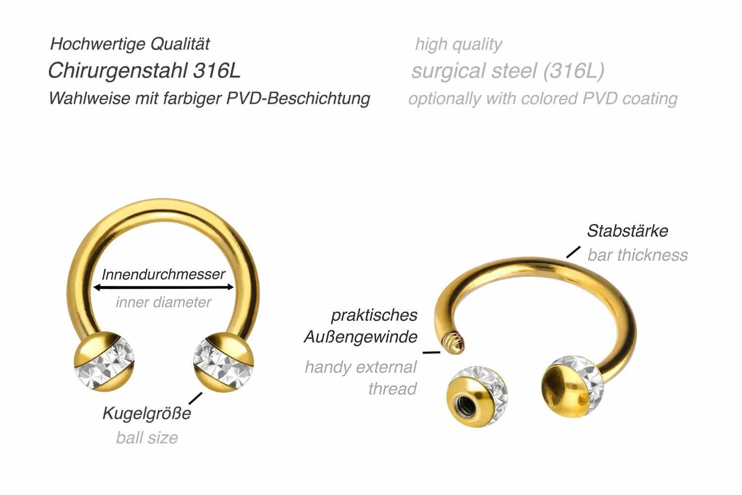 PIERCINGLINE Nasenpiercing Chirurgenstahl Hufeisenring EPOXY-RING-KUGELN (H günstig online kaufen