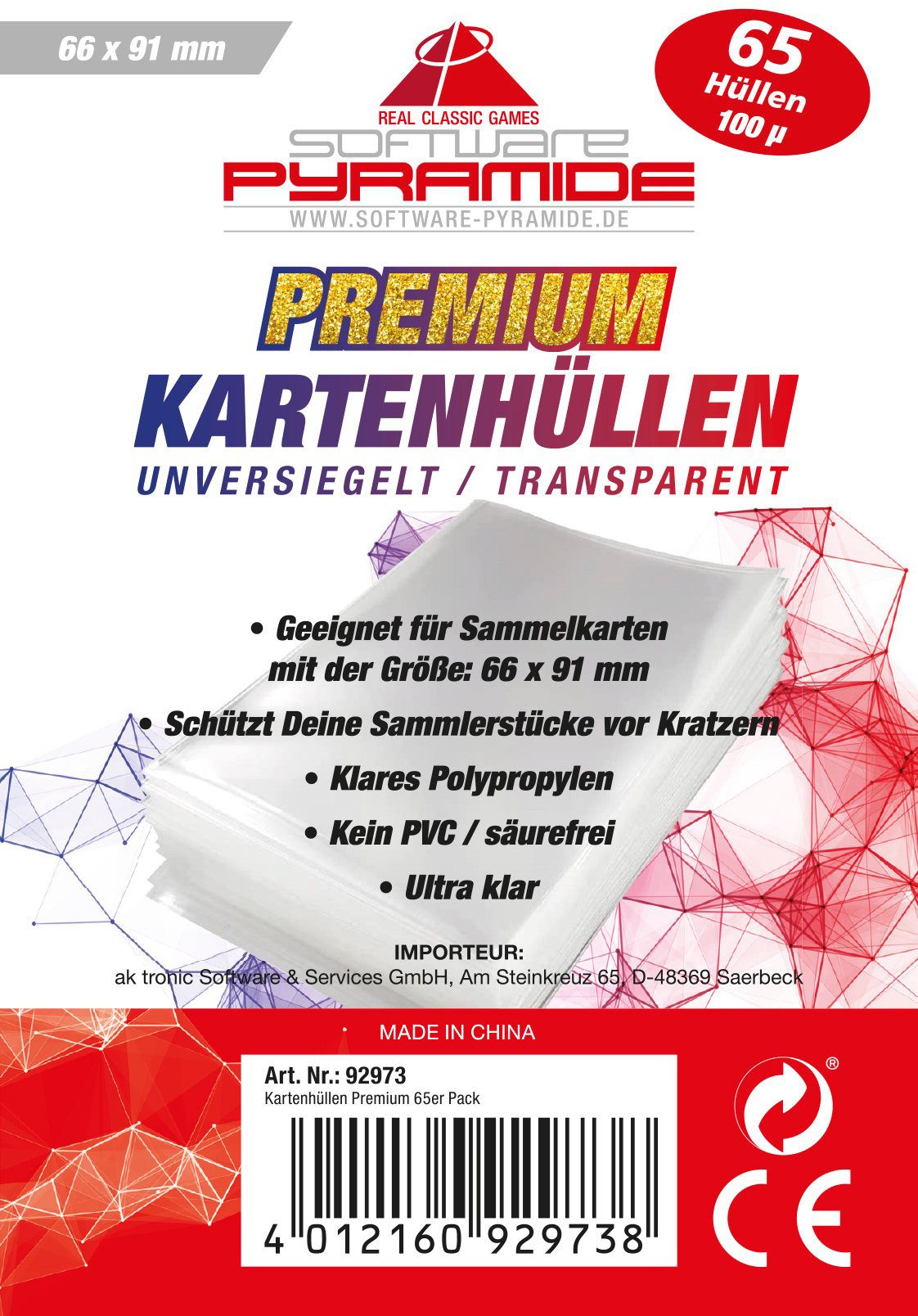 Software Pyramide CD-Hülle Kartenhüllen Premium 65er Pack 68x95 mm transparent, 100 µ - Software