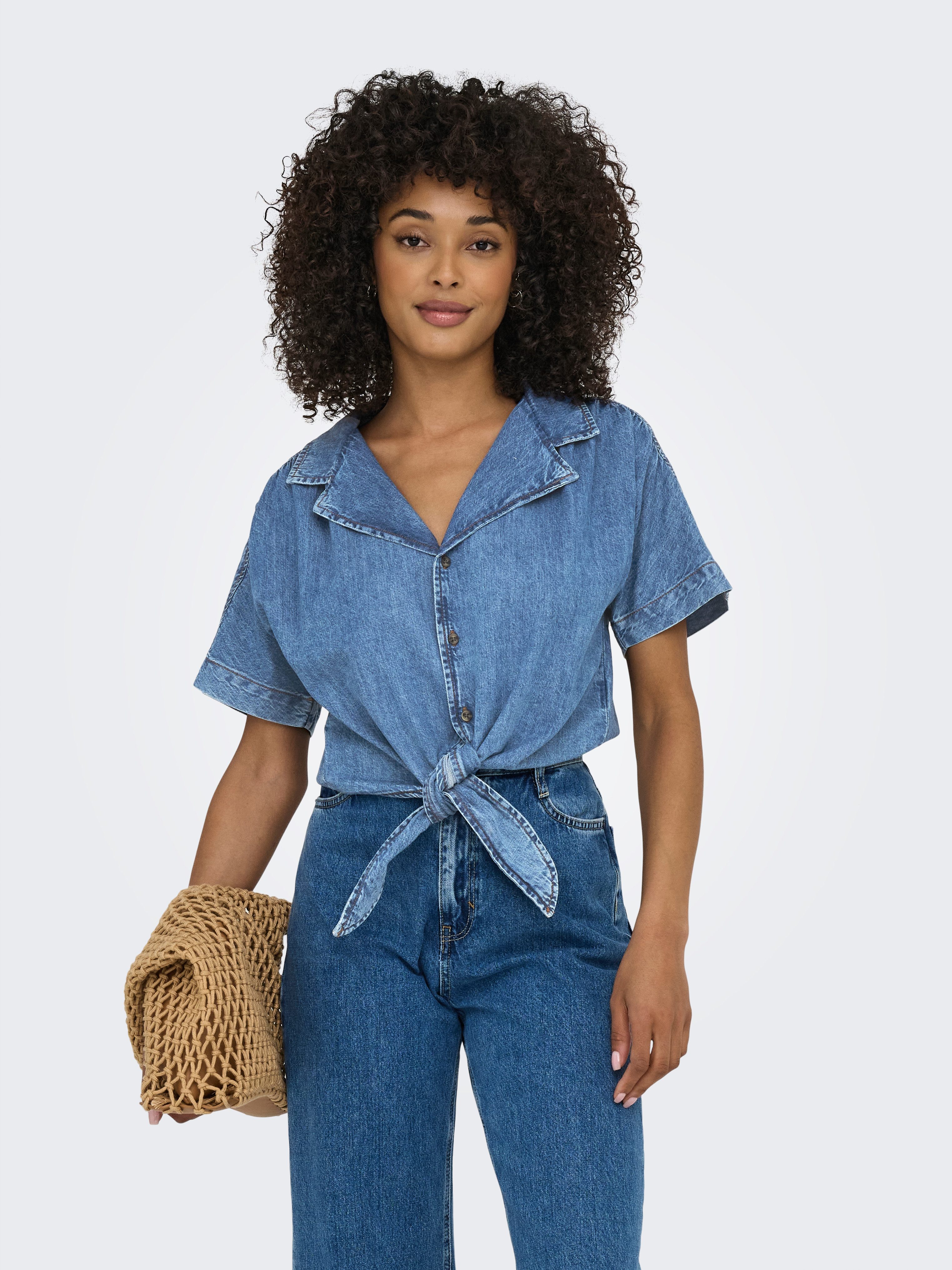 ONLY Jeansbluse ONLPAULA S/S TIE SHIRT DNM AKM Baumwollmischung, regular fit