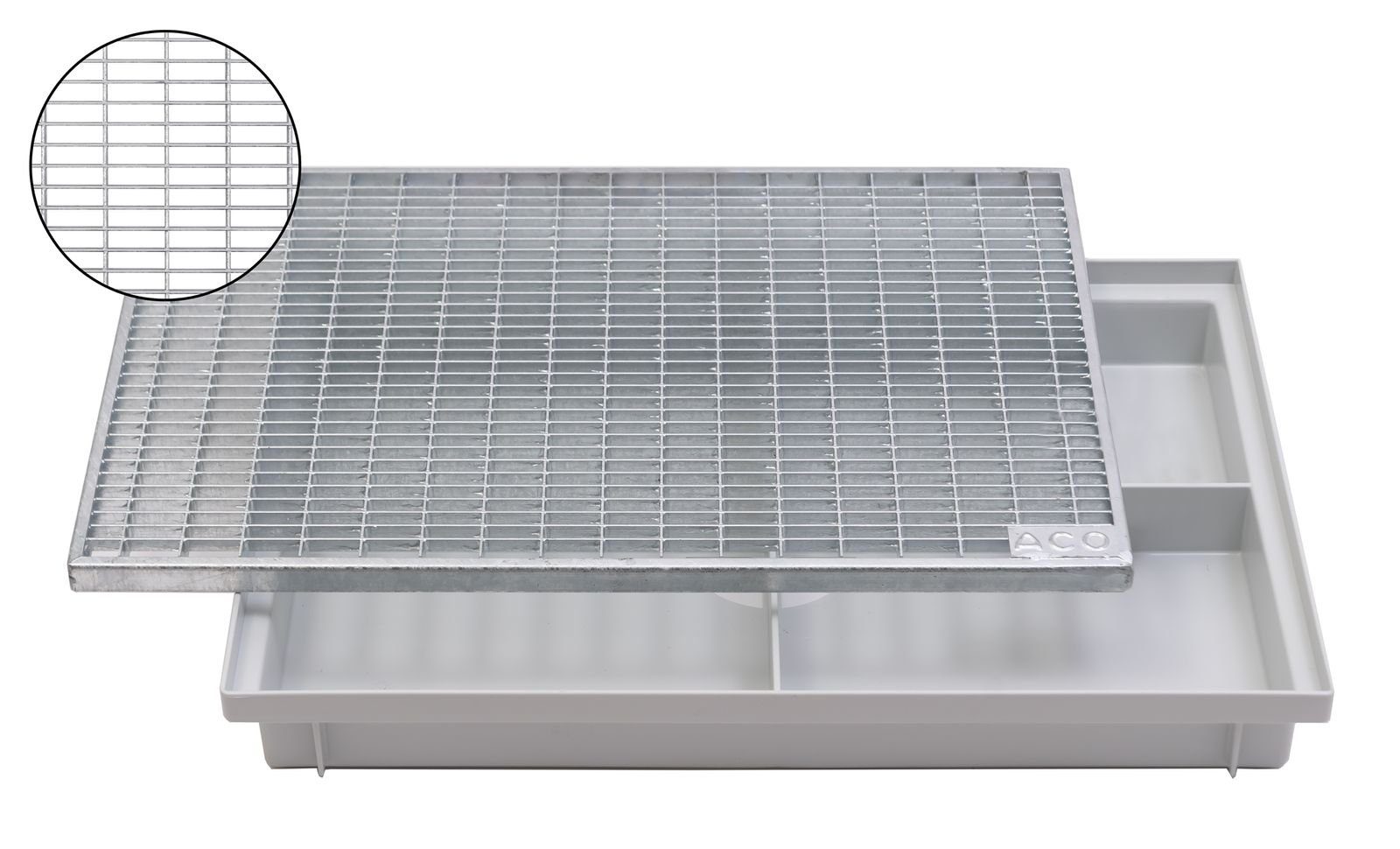 ACO Severin Ahlmann GmbH & Co. KG Fußmatte Schuhabstreifer Gitterrost MW 30/10 + Kunststoff Bodenwanne Vario, rechteckig, Höhe: 75 mm, 600x400mm, einfache Montage für Selbstbau