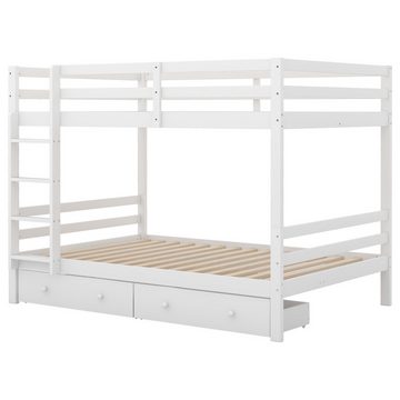 Flieks Etagenbett, Massivholz Kinderbett Doppelbett 140x200cm mit 2 Schubladen