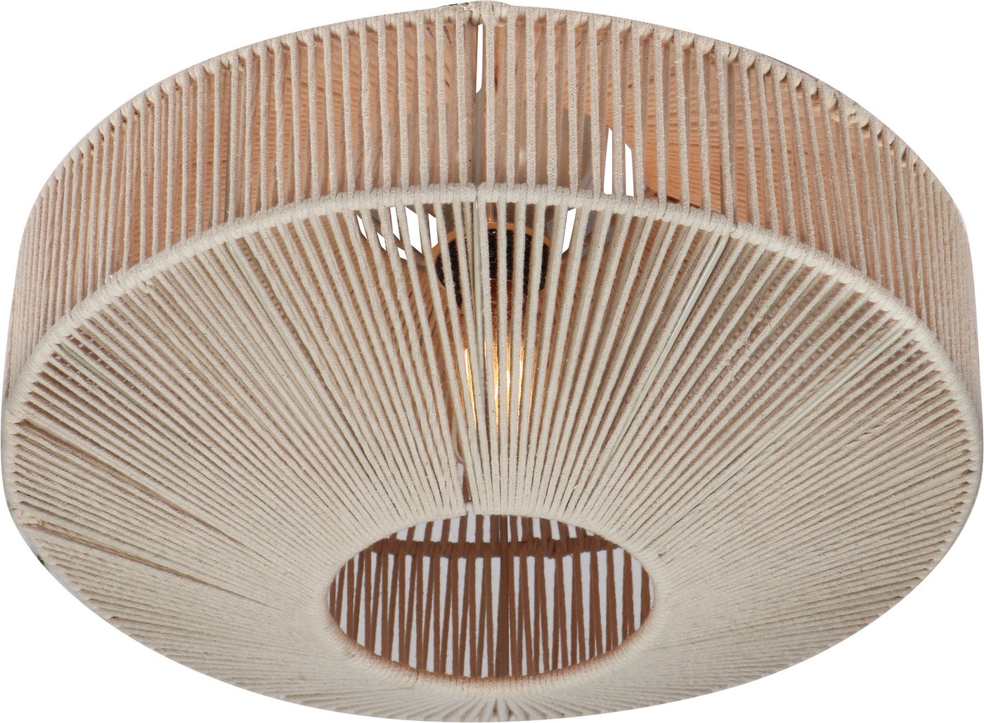 TRIO Leuchten Deckenleuchte SVEA, Deckenlampe beige aus Baumwolle im Boho-Look Ø 46cm Höhe 31 cm, Leuchtmittel wechselbar, warmweiß - kaltweiß, Deckenleuchte Schlafzimmer / Wohnzimmer exkl 1x E27 max 10W