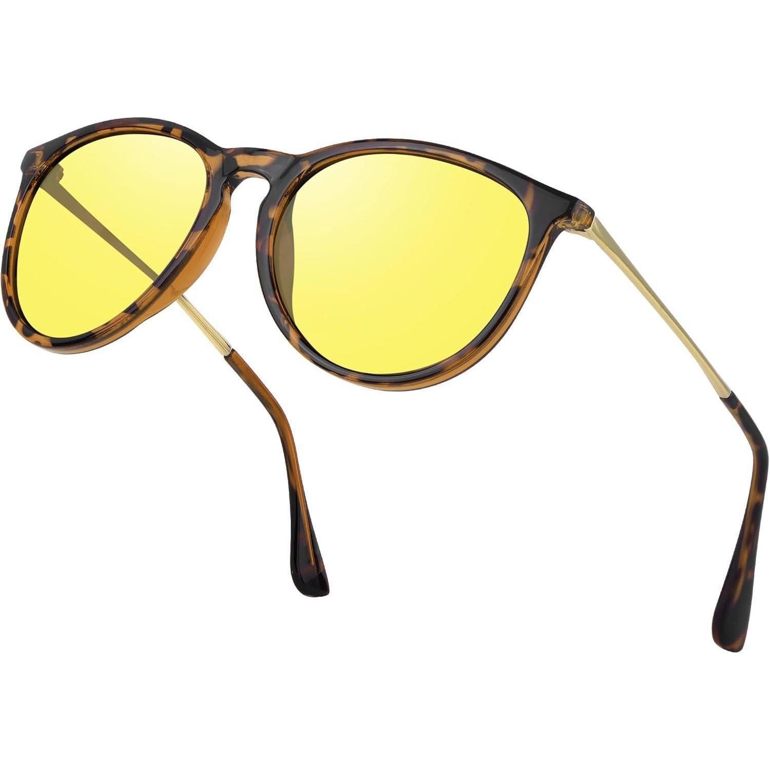 LuxusKollektion Retrosonnenbrille Sonnenbrille Polarisierte UV400 Damen Rund Cateye Retro Leoparden Gelb