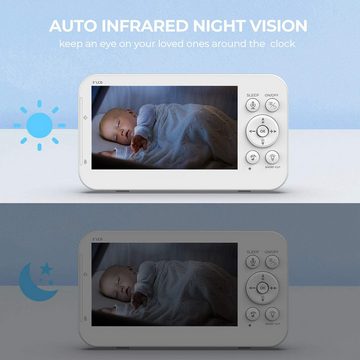 Jioson Babyphone Babyphone mit Kamera 5 Zoll IPS HD Display Video Baby Monitor, 2-Wege-Audio, VOX Modus, Nachtsicht, Temperatursensor, 4X Digitalzoom, 1-tlg.