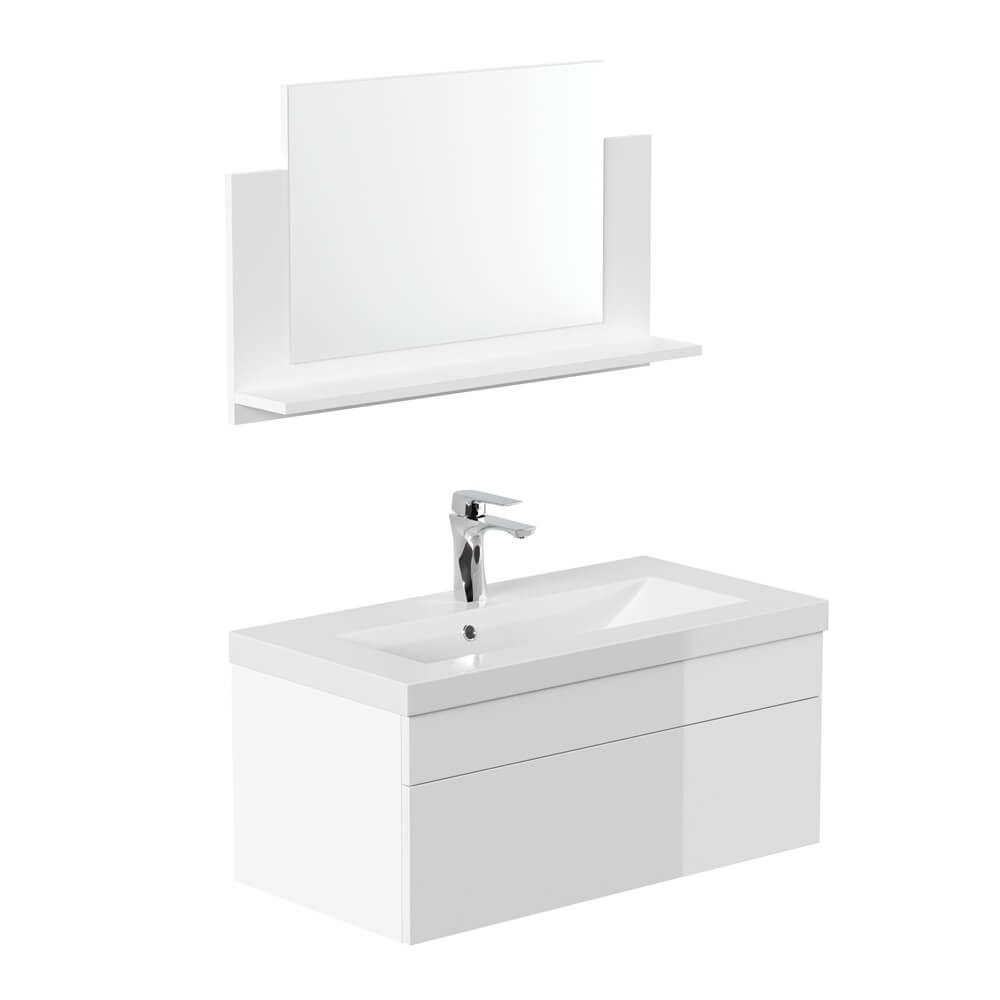 HOME DELUXE Badmöbel-Set WANGEROOGE BIG - M, (inkl. Unterschrank, Waschbecken und Spiegel), 33 x 80 x 41 cm - Softclose Funktion, Waschbeckenunterschrank