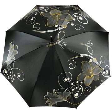 doppler® Langregenschirm Damen-Regenschirm groß und stabil mit Automatik, Golden Flower - mit goldenem Blumen-Design