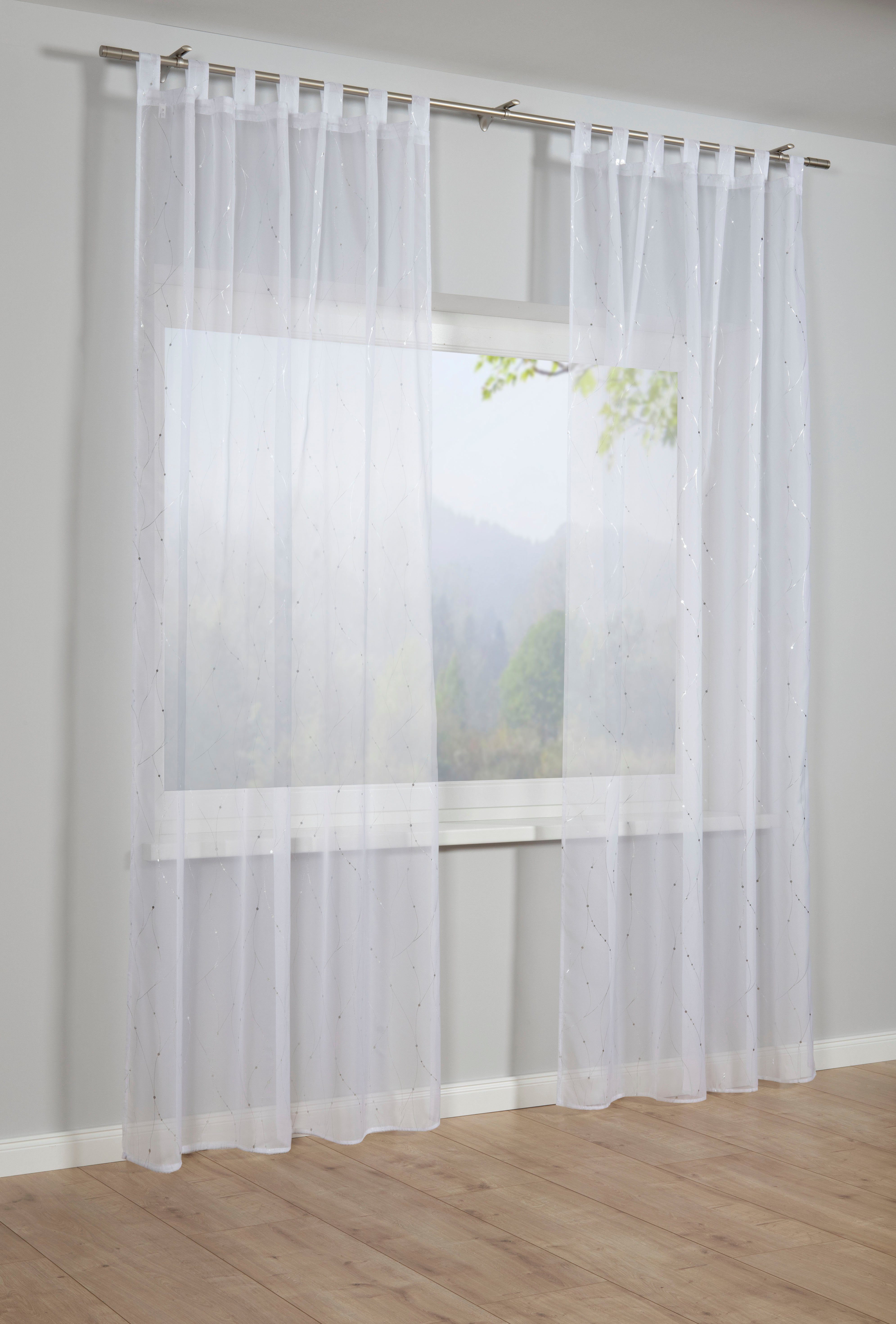 GARDINIA Gardine Silberdruck (1 St), Schlaufen, transparent, Stoff Voile