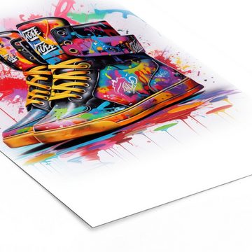 MuchoWow Poster Schuhe - Graffiti - Weiß - Farben, (1 St), Gerahmtes Poster, Wanddeko, Bilder, Wandposter, Schwarzem Bilderrahmen