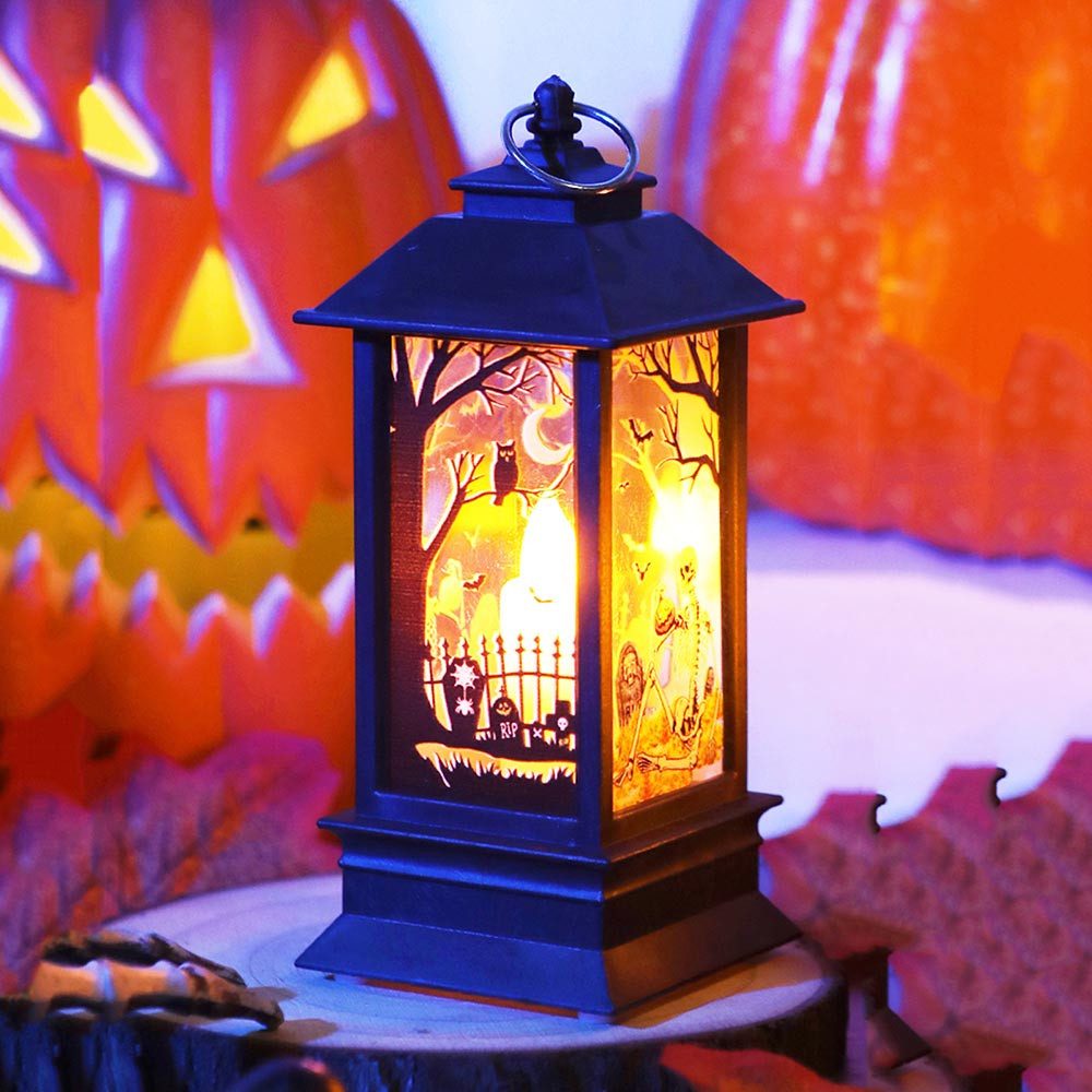Rosnek Dekohänger Halloween Laterne LED Totenkopf, warmweiß, batteriebetrieben, 2er Set (2 St), LED Dekolaterne als Halloween Tischdeko für Fensterbank, 2er Set