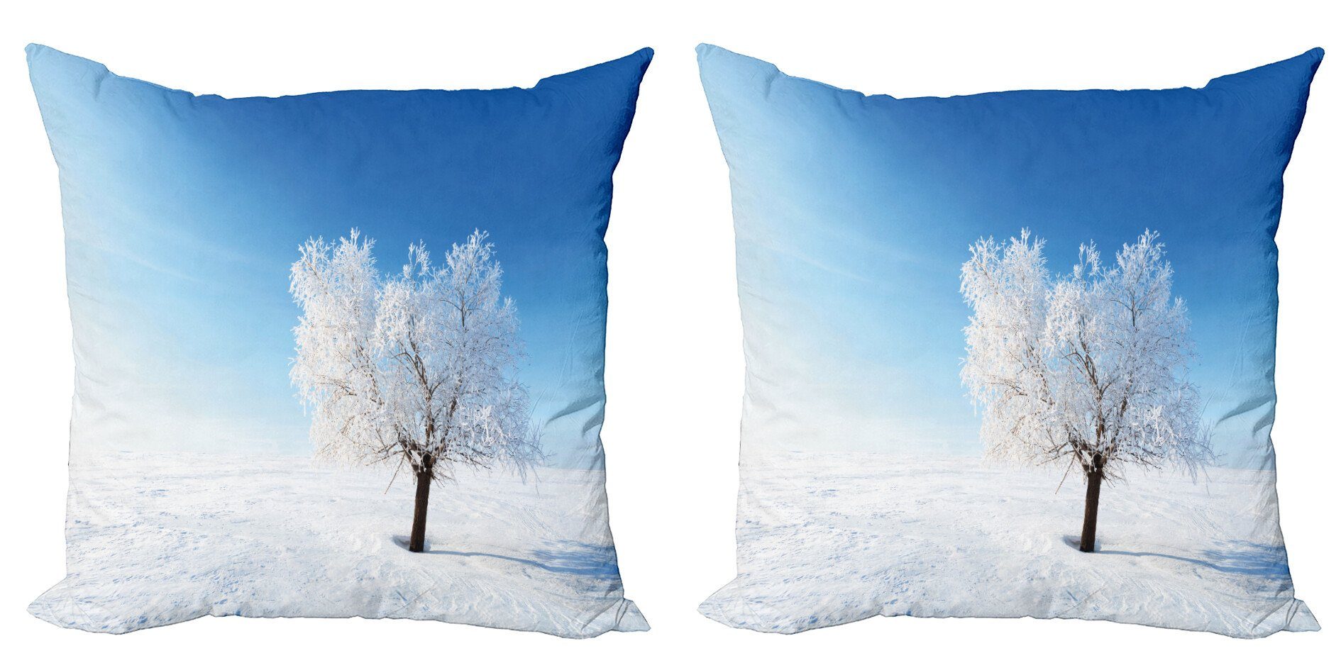 Kissenbezüge Winter bedeckter Accent Doppelseitiger (2 Modern Stück), Digitaldruck, Alleinbaum Schnee Abakuhaus