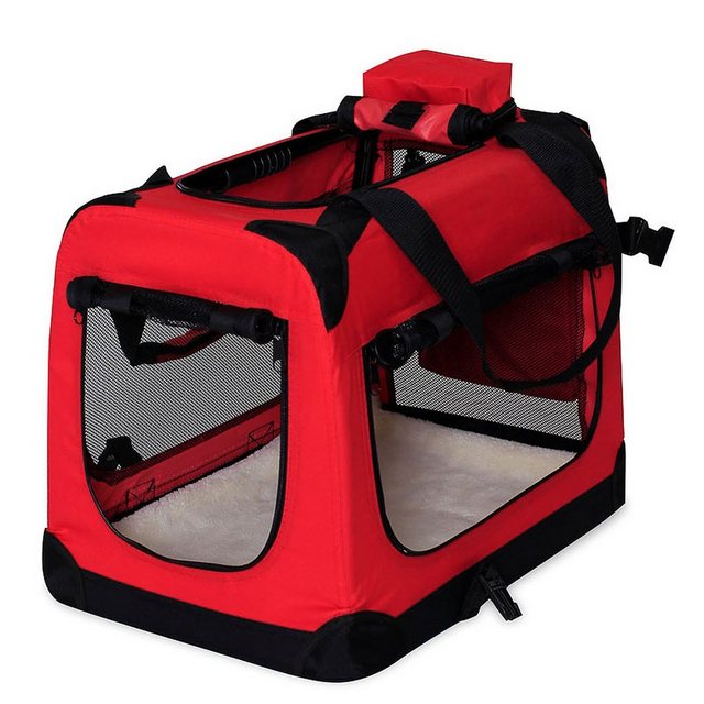 lionto Tiertransportbox Transportbox für Hunde & Katzen, 50 cm x 36 cm x 34 cm, rot