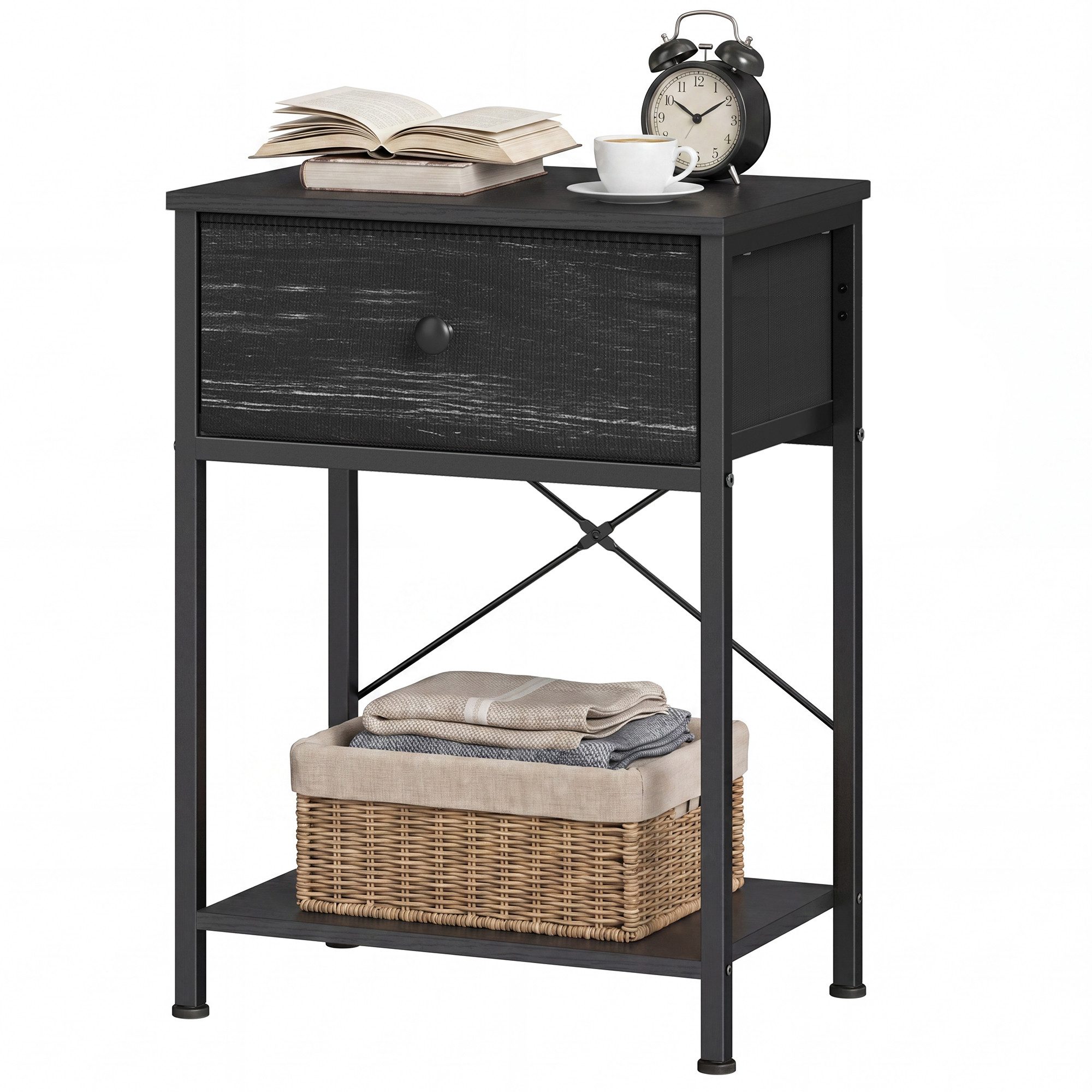 SONGMICS Nachtschrank Beistelltisch mit Schublade, Nachtschrank, für Schlafzimmer,Wohnzimmer mit einer Ablage unten, Nachtkommode, 30 x 39,6 x 60,4 cm